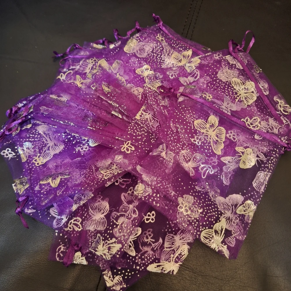 20ct. 3.5x4.5 Purple Organza Bags Silver Butterflies